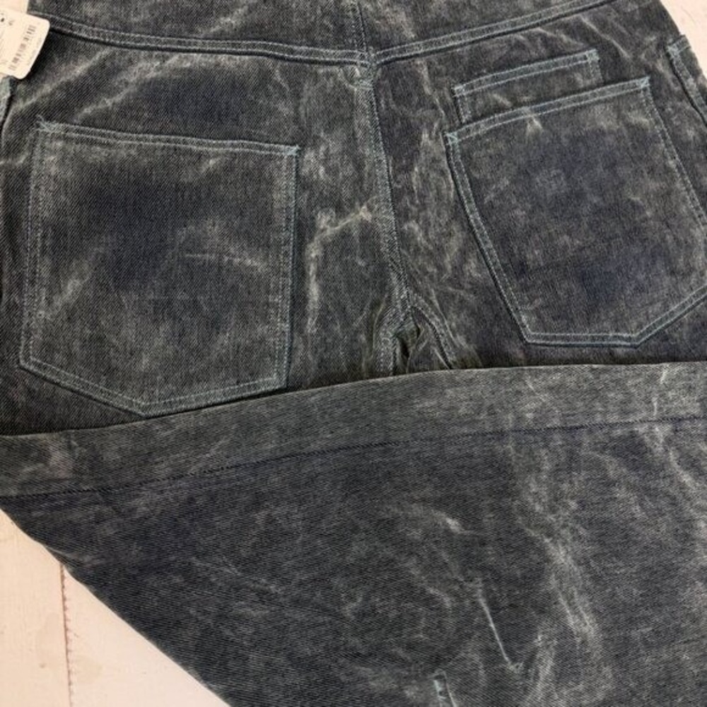Free People Flocked Moxie Barrel Jeans Mt Green Blue Low Slung Velvet 31 NWOT - Picture 10 of 11